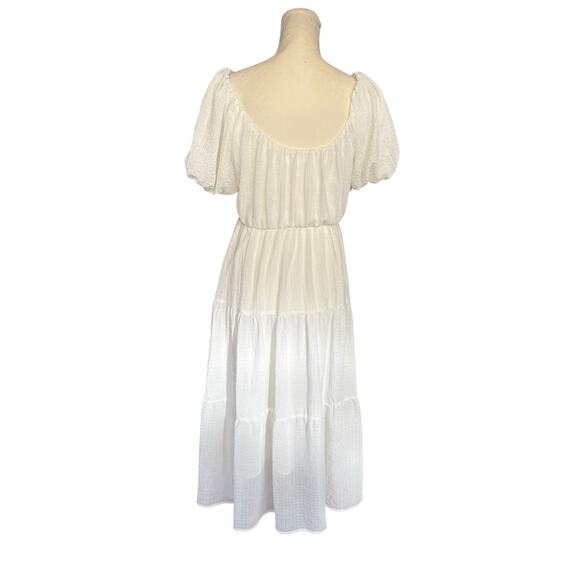 ASTR the Label White Gauze Puff Sleeved Tiered Lined Midi Dress - XS - Picture 3 of 8